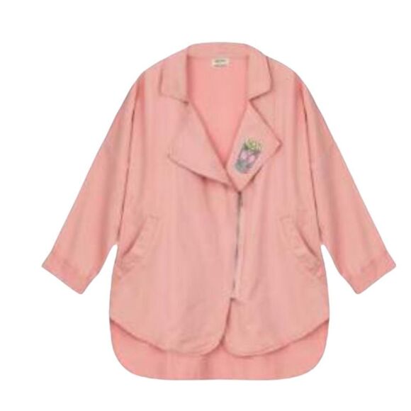 Lili Sidonio x Molly Bracken Pink Oversize Denim Asymmetrical Zip Jacket - Picture 2 of 13